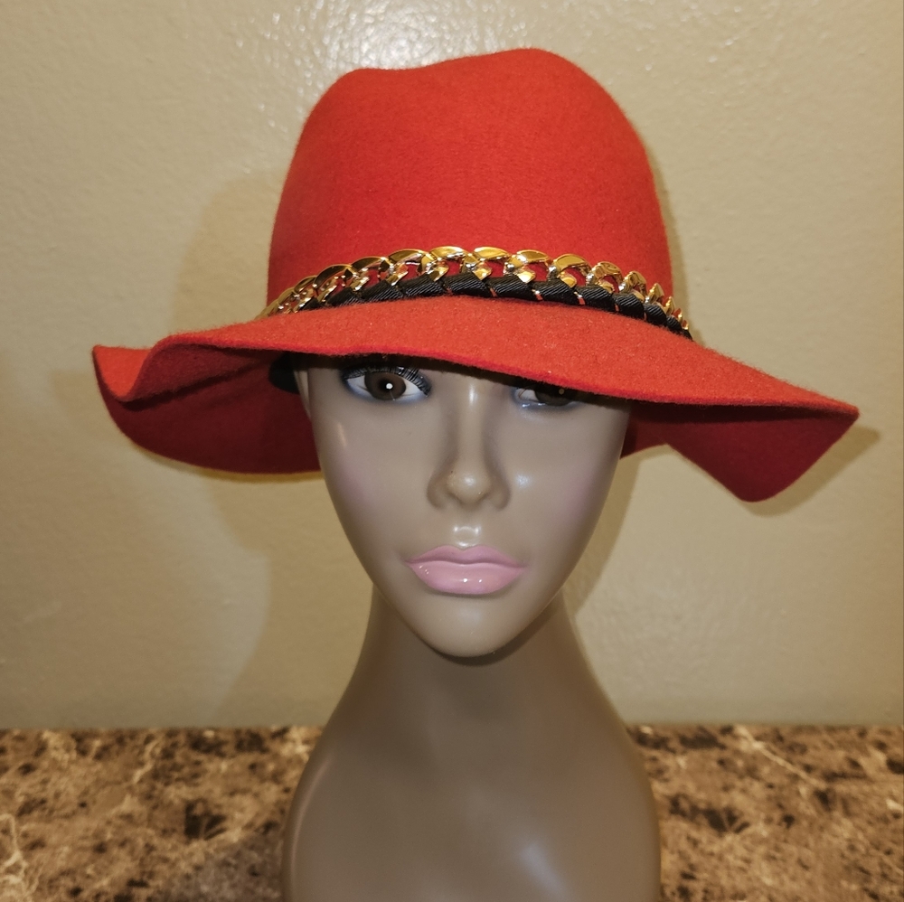 Red fedora wool hat